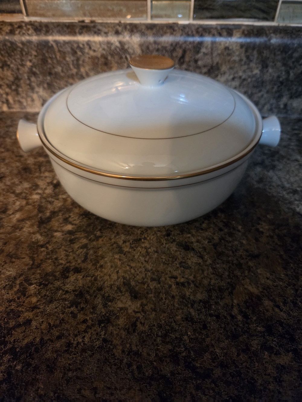 Vintage Andrea by Sadek Full Gilt Knob Handle Oven to Table Covered Serving Dish